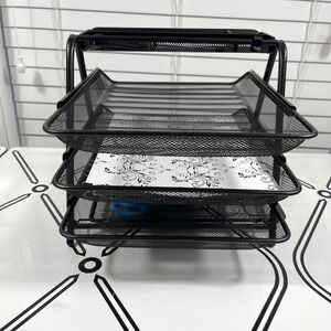 Stationery Tower Organizer 4 Tier Stacking Trays Desk‎ Home Office Black Mesh